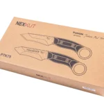 Caja original del cuchillo táctico NEXKUT PTK75 con ilustración del diseño
